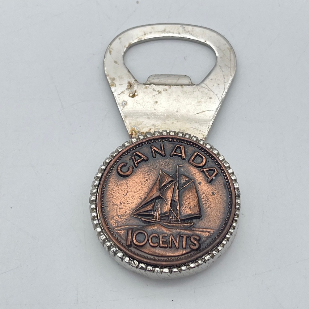 Vintage Canada 10 Cents Bluenose Schooner Bottle Opener Copper Silver Tone Coin